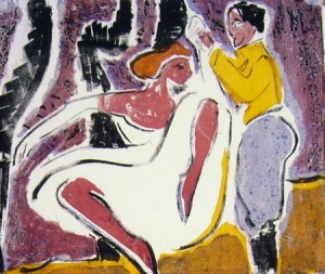 Ernst Ludwig Kirchner: Coppia di ballerini russi, anno 1909, litografia a colori, 32,5 x 38,5 cm., Graphische Sammlung im Städelsches Kunstinstitut, Francoforte.
